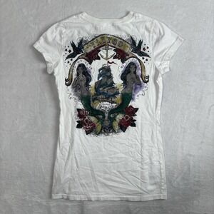Y2K Bittersweet Roses Mermaids‎ Tattoo Graphic White SS Shirt Women's Medium